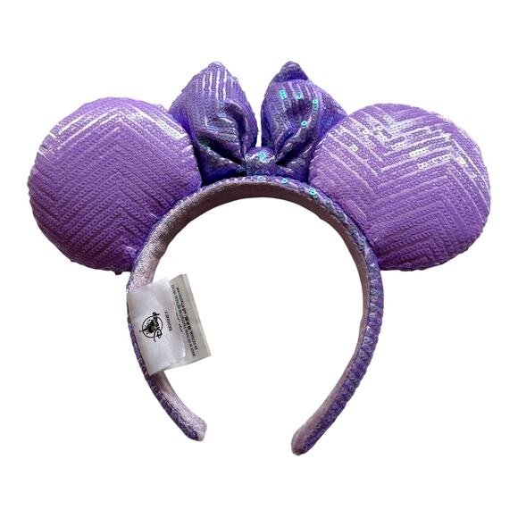 Disney Minnie Mickey Mouse EARS HEADBAND Lavender Iridescent Purple Sequin Bow - Picture 2 of 4